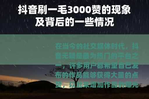 抖音刷一毛3000赞的现象及背后的一些情况