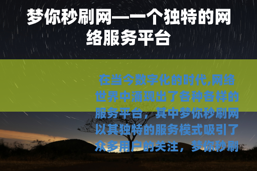 梦你秒刷网—一个独特的网络服务平台