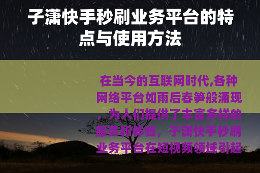 子潇快手秒刷业务平台的特点与使用方法
