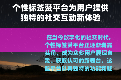 个性标签赞平台为用户提供独特的社交互动新体验