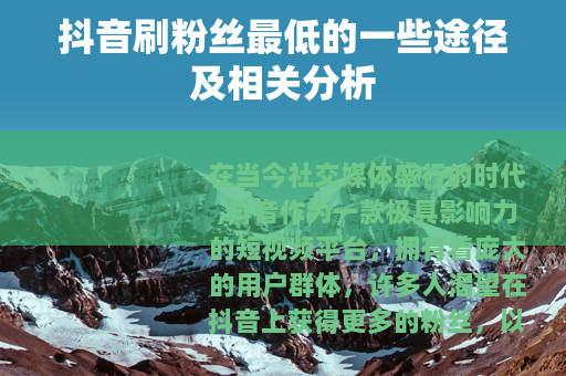 抖音刷粉丝最低的一些途径及相关分析