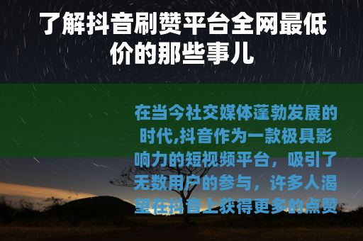 了解抖音刷赞平台全网最低价的那些事儿