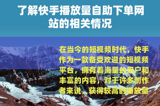 了解快手播放量自助下单网站的相关情况