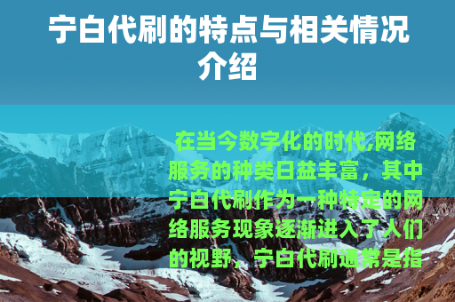 宁白代刷的特点与相关情况介绍