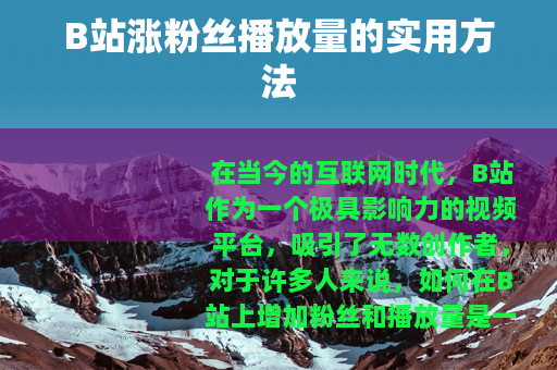 B站涨粉丝播放量的实用方法