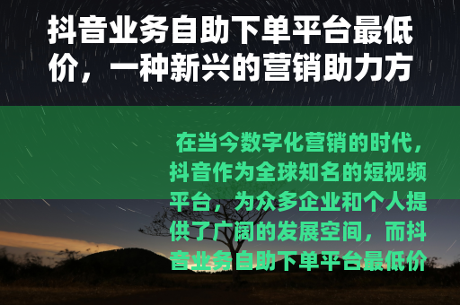 抖音业务自助下单平台最低价，一种新兴的营销助力方式
