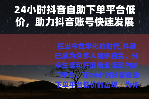 24小时抖音自助下单平台低价，助力抖音账号快速发展