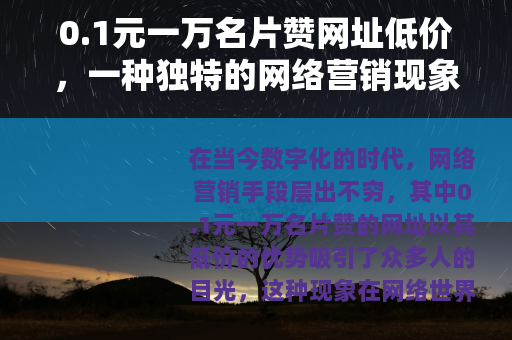 0.1元一万名片赞网址低价，一种独特的网络营销现象