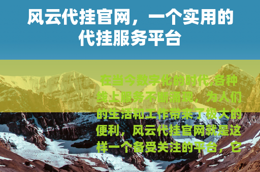 风云代挂官网，一个实用的代挂服务平台