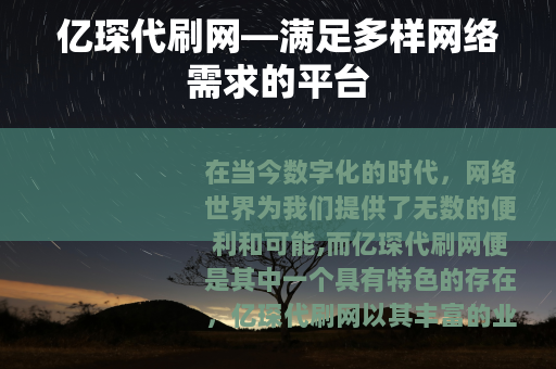 亿琛代刷网—满足多样网络需求的平台