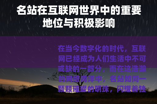 名站在互联网世界中的重要地位与积极影响