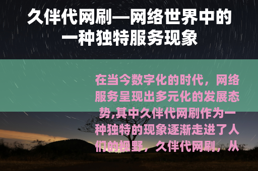 久伴代网刷—网络世界中的一种独特服务现象