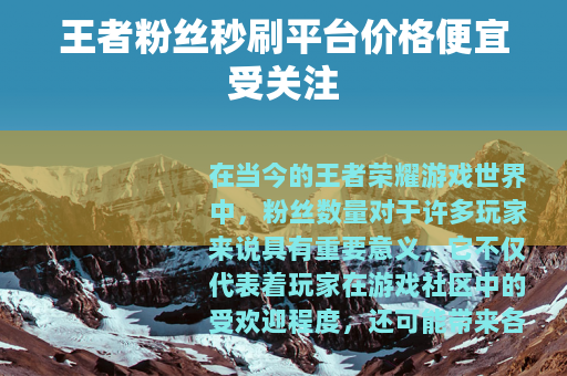王者粉丝秒刷平台价格便宜受关注