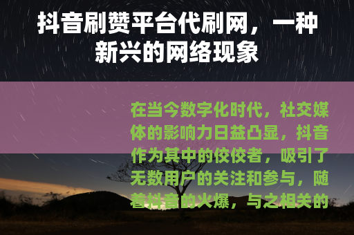 抖音刷赞平台代刷网，一种新兴的网络现象