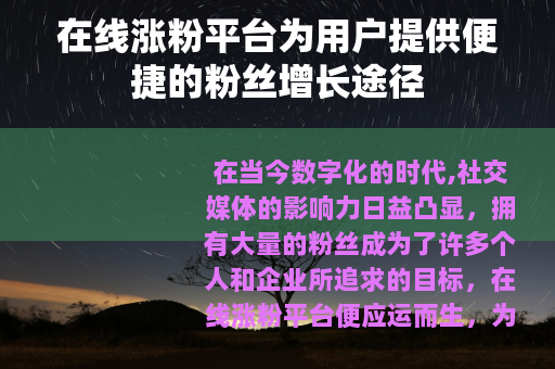 在线涨粉平台为用户提供便捷的粉丝增长途径