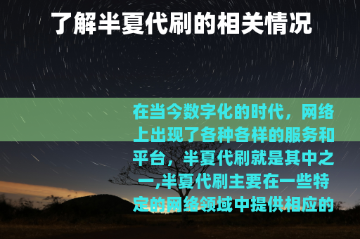 了解半夏代刷的相关情况