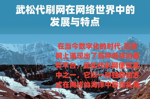 武松代刷网在网络世界中的发展与特点