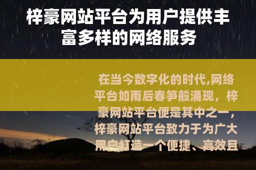 梓豪网站平台为用户提供丰富多样的网络服务