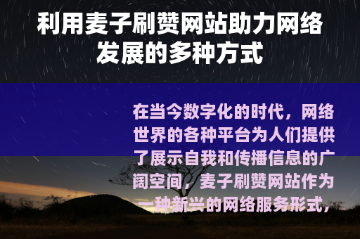 利用麦子刷赞网站助力网络发展的多种方式