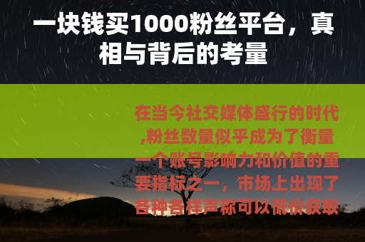 一块钱买1000粉丝平台，真相与背后的考量