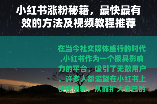 小红书涨粉秘籍，最快最有效的方法及视频教程推荐