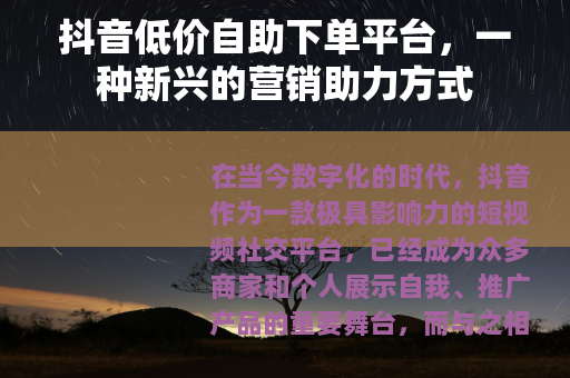 抖音低价自助下单平台，一种新兴的营销助力方式