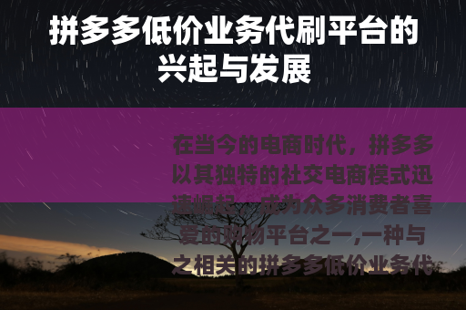拼多多低价业务代刷平台的兴起与发展