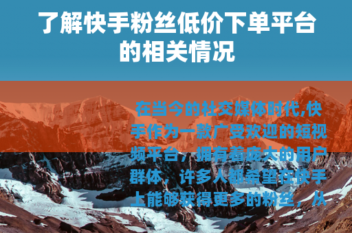 了解快手粉丝低价下单平台的相关情况