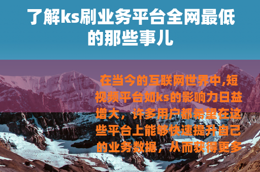 了解ks刷业务平台全网最低的那些事儿