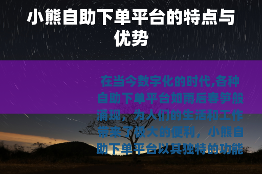 小熊自助下单平台的特点与优势