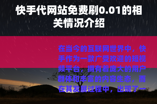 快手代网站免费刷0.01的相关情况介绍