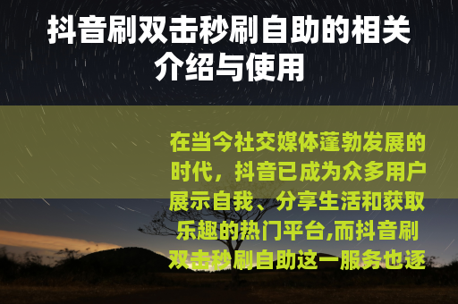 抖音刷双击秒刷自助的相关介绍与使用