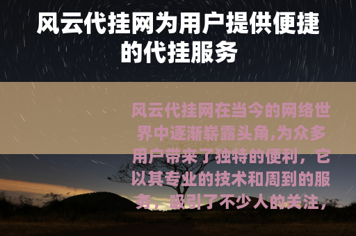 风云代挂网为用户提供便捷的代挂服务