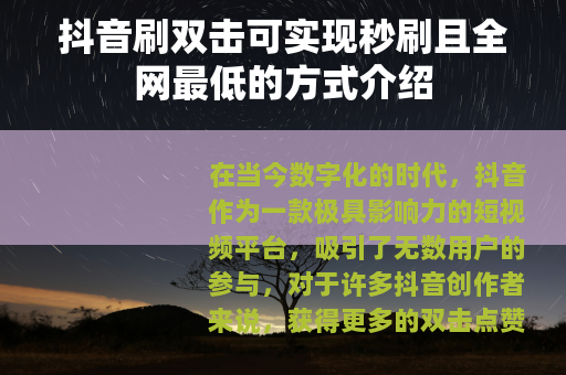 抖音刷双击可实现秒刷且全网最低的方式介绍