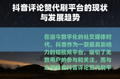 抖音评论赞代刷平台的现状与发展趋势