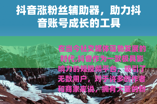 抖音涨粉丝辅助器，助力抖音账号成长的工具
