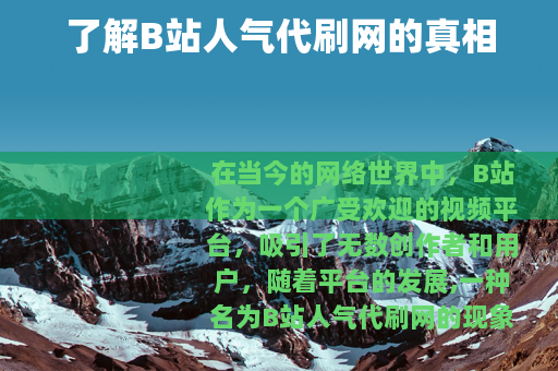 了解B站人气代刷网的真相