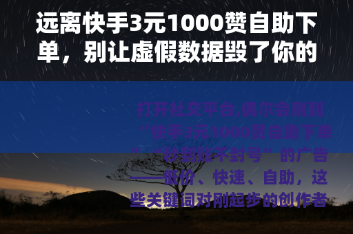 远离快手3元1000赞自助下单，别让虚假数据毁了你的账号