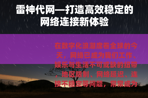 雷神代网—打造高效稳定的网络连接新体验