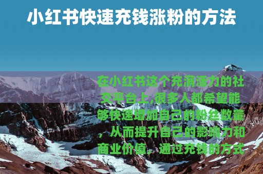 小红书快速充钱涨粉的方法