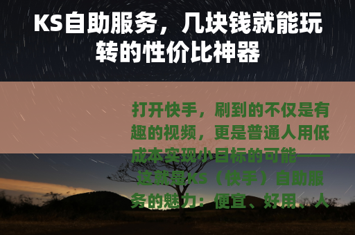 KS自助服务，几块钱就能玩转的性价比神器