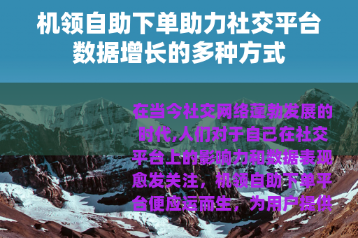 机领自助下单助力社交平台数据增长的多种方式