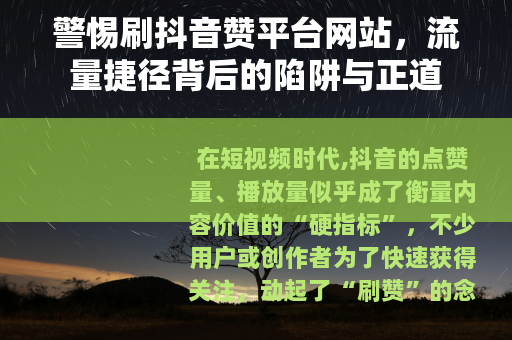 警惕刷抖音赞平台网站，流量捷径背后的陷阱与正道
