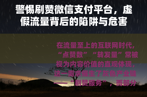 警惕刷赞微信支付平台，虚假流量背后的陷阱与危害