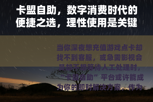 卡盟自助，数字消费时代的便捷之选，理性使用是关键