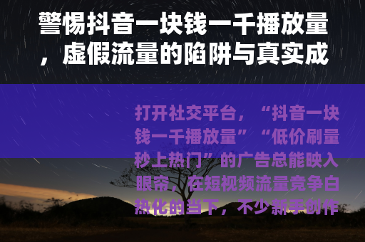 警惕抖音一块钱一千播放量，虚假流量的陷阱与真实成长的路径