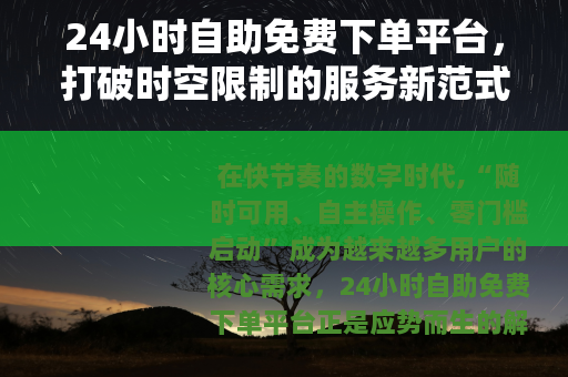24小时自助免费下单平台，打破时空限制的服务新范式