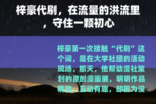 梓豪代刷，在流量的洪流里，守住一颗初心