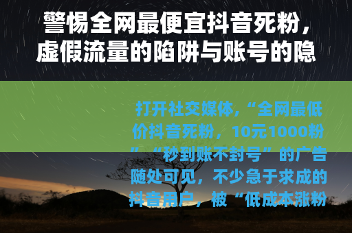 警惕全网最便宜抖音死粉，虚假流量的陷阱与账号的隐形杀手