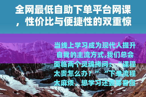 全网最低自助下单平台网课，性价比与便捷性的双重惊喜
